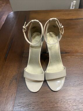 Guess Nude Patent Ankle-Strap Block Heels